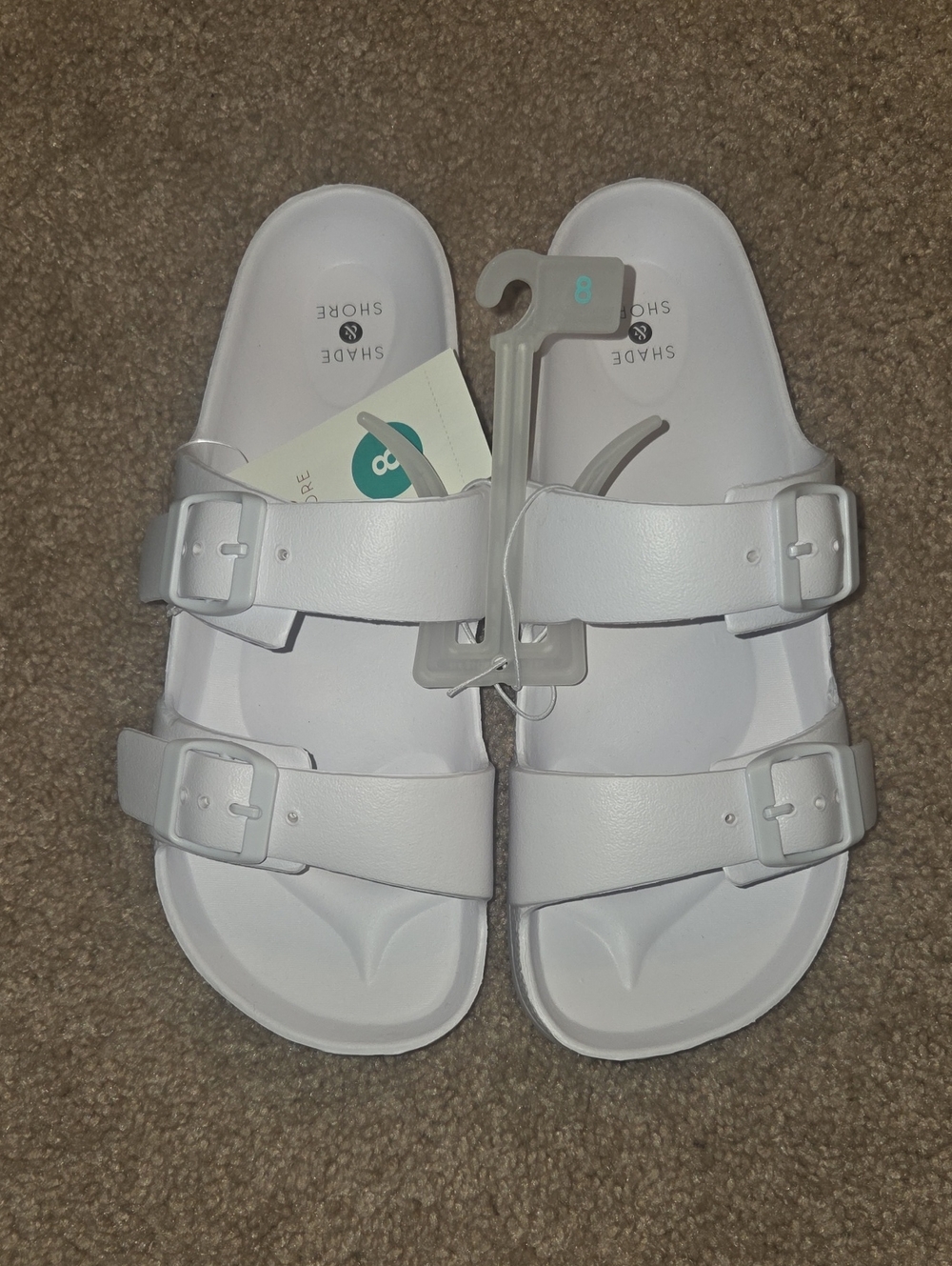 Shade & Shore White Double-Strap Buckle Slide Sandals